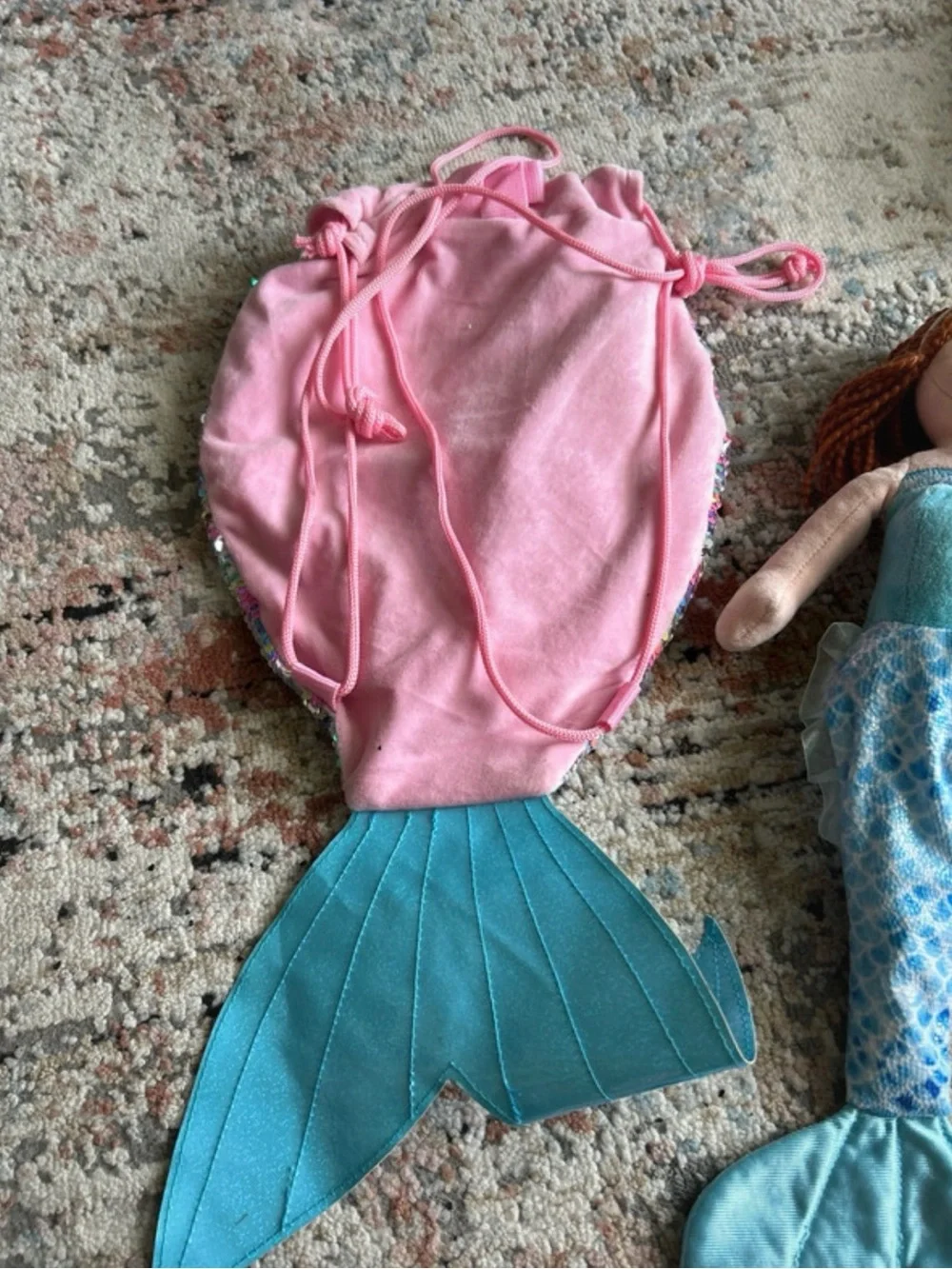 Kids Rainbow Sequin Mermaid Drawstring Backpack and doll included!